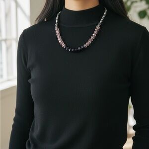 Ali Khan New York Pink Silver and Black Faceted Crystal Beaded Necklace 21" Long